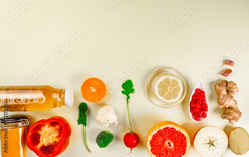 Immune boosting health food selection over yellow background