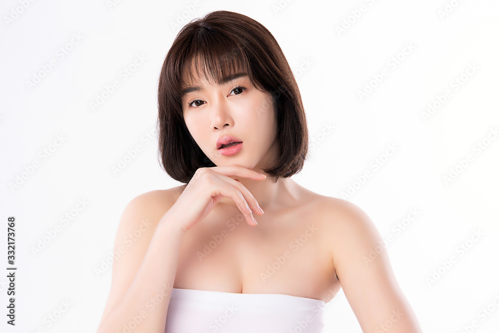 Beautiful Young Asian Woman with Clean Fresh Skin. Face care, Facial treatment, Cosmetology, beauty and healthy skin and cosmetic concept .woman beauty skin isolated on white background Beautiful Young Asian Woman with Clean Fresh Skin. Face care, Facial treatment, Cosmetology, beauty and healthy skin and cosmetic concept .woman beauty skin isolated on white background