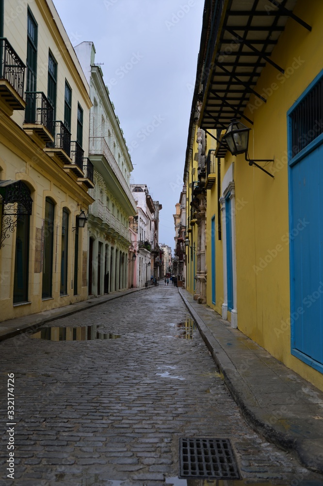 Empty street in Cuba on a cloudy day