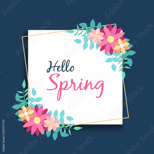 Hello spring season flower frame greeting card