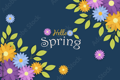Hello spring greeting card for flower season