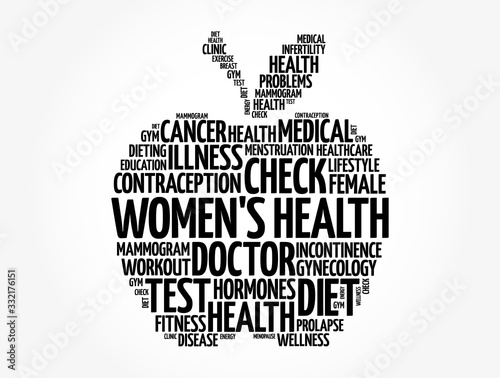 Women's Health apple word cloud collage, medical concept background