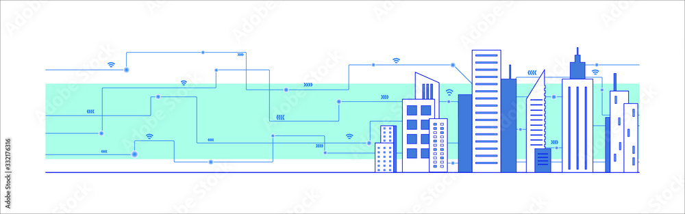 Flat illustration vector of smart city building, connect cityscape design for background Flat illustration vector of smart city building, connect cityscape design for background