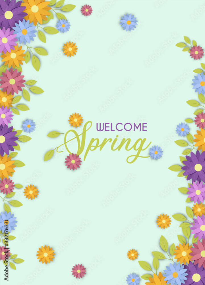 Welcome spring season cute flower greeting card