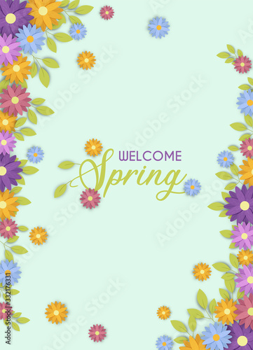 Welcome spring season cute flower greeting card