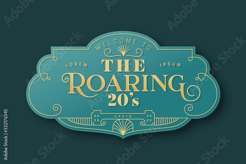 The roaring 20s art deco label template in 3d gold