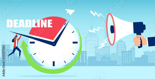 Vector of a business woman struggling with the deadline being pressured by a boss