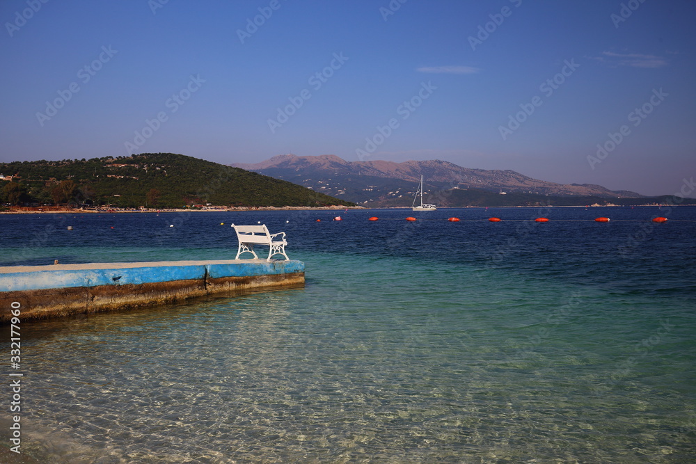 The seaside town of Ksamil in Albania The seaside town of Ksamil in Albania