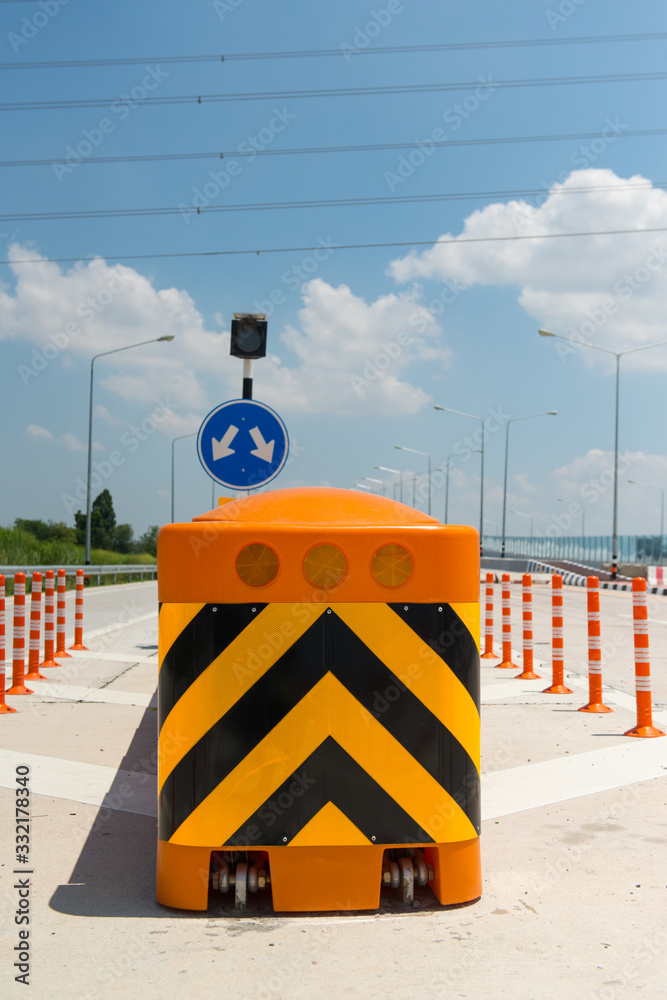 Crash Cushion or Impact Attenuator installed in highway intersections