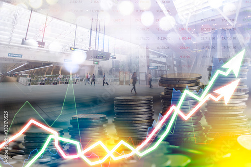 Wallpaper Mural Stock market digital graph chart on LED display concept. A large display of daily stock market price and quotation. Indicator financial forex trade education background.  coins for finance concept Torontodigital.ca