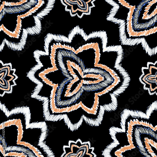 Creative seamless pattern with hand drawn ikat stars. Ethnic boho seamless pa...