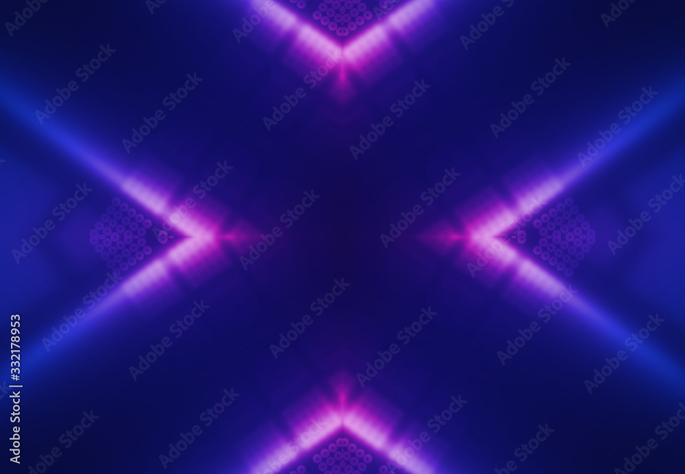 Fototapeta premium Dark abstract futuristic background. Neon glow, light lines, shapes. UV radiation. Empty Stage Background
