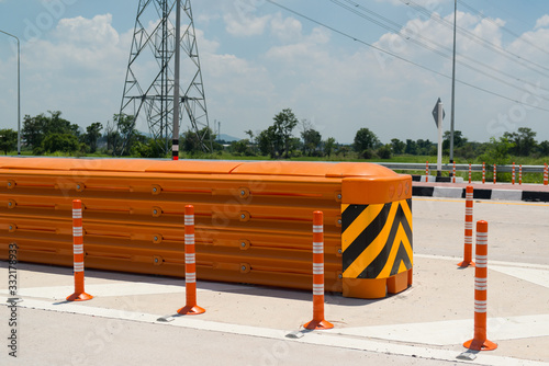 Crash Cushion or  Impact Attenuator installed in highway intersections and accident-prone areas. (side view)