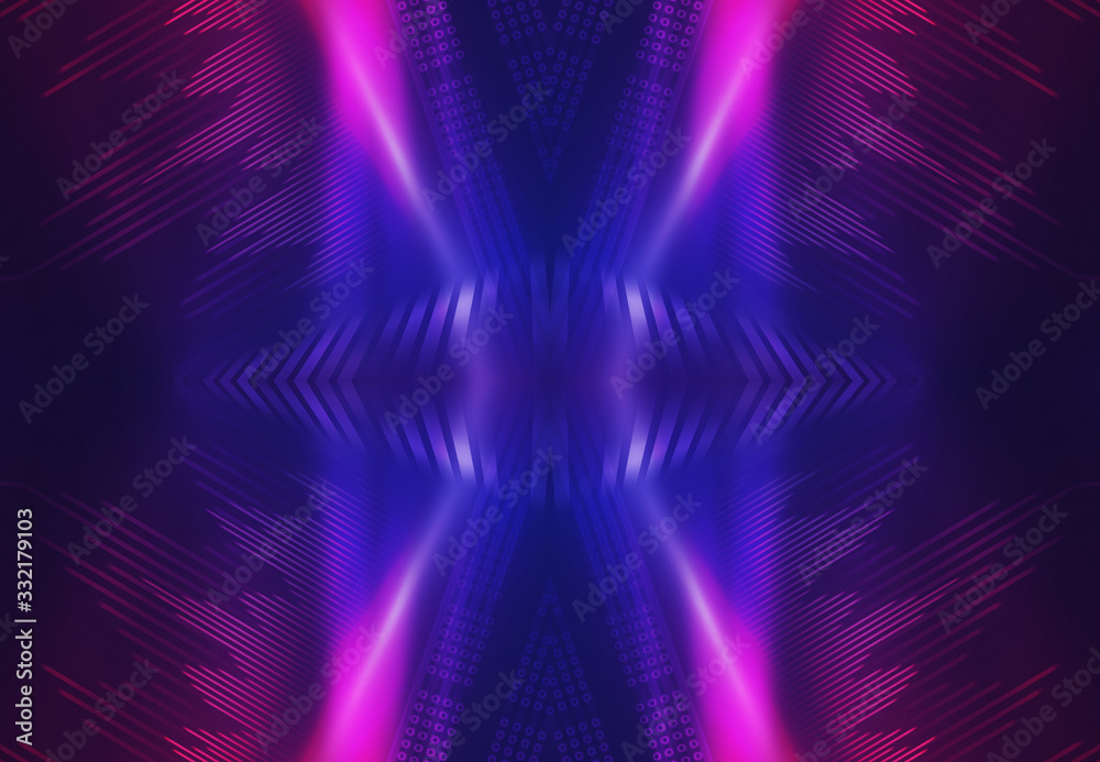 Obraz premium Dark abstract futuristic background. Neon glow, light lines, shapes. UV radiation. Empty Stage Background