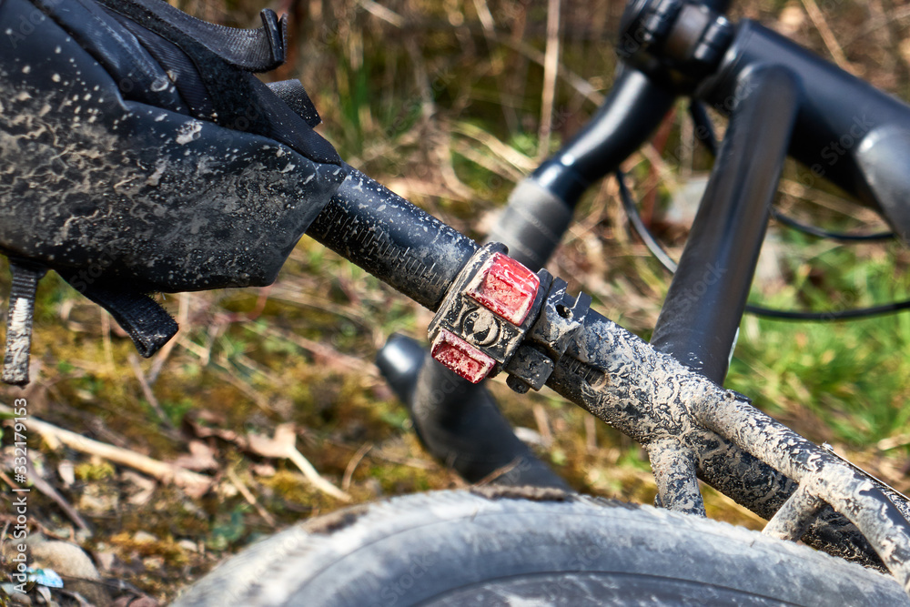 dirty gravel bike close up dirty gravel bike close up