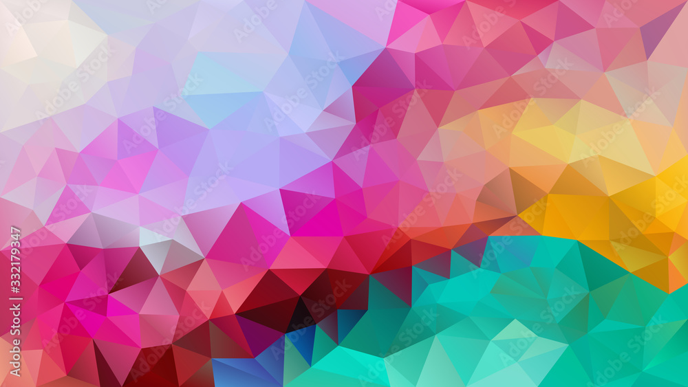 vector abstract irregular polygon background - triangle low poly pattern - neon full spectrum multi color rainbow magenta mint green yellow purple violte pink red blue