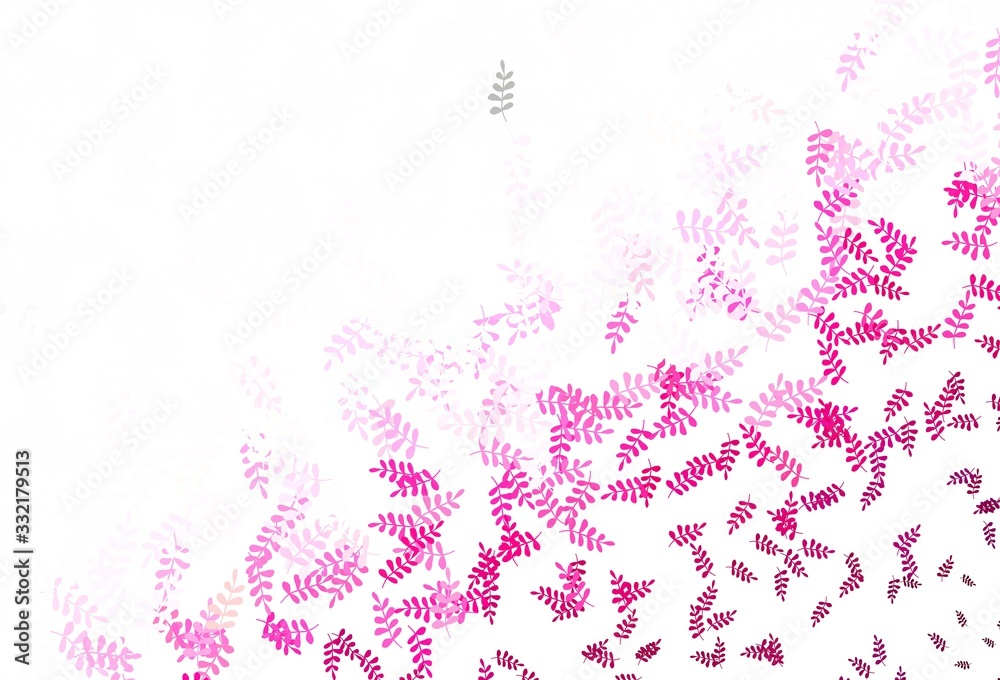 Light Pink vector doodle pattern with leaves.