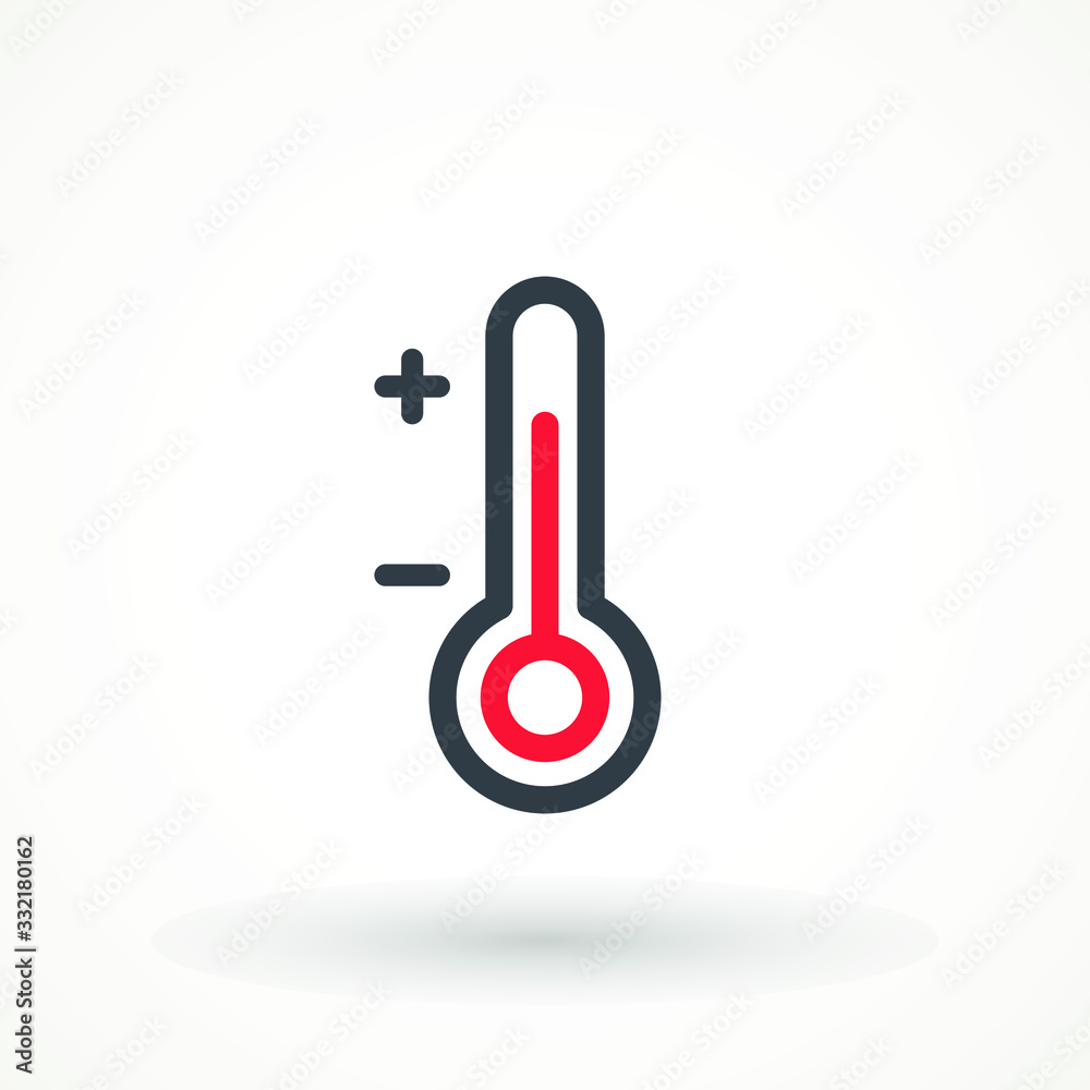 thermometer icon in trendy flat design Simple Sign Of Temperature. Measuring weather indicator element. Meteorology climate control design illustration. thermometer icon in trendy flat design Simple Sign Of Temperature. Measuring weather indicator element. Meteorology climate control design illustration.