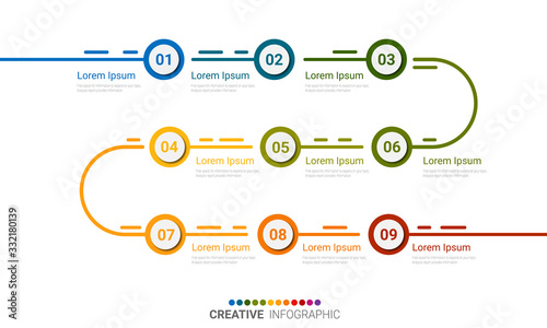Presentation business infographic template, Abstract infographics number options template with 9 steps. Vector illustration.