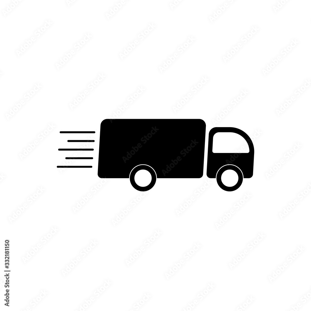 truck icon on square internet button. Fast Delivery logo