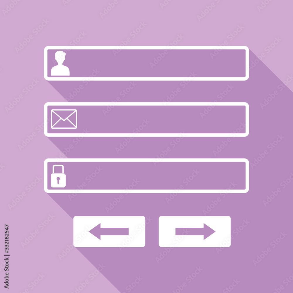 Web browser window with login page sign. White Icon with long shadow at purple background. Illustration. Web browser window with login page sign. White Icon with long shadow at purple background. Illustration.