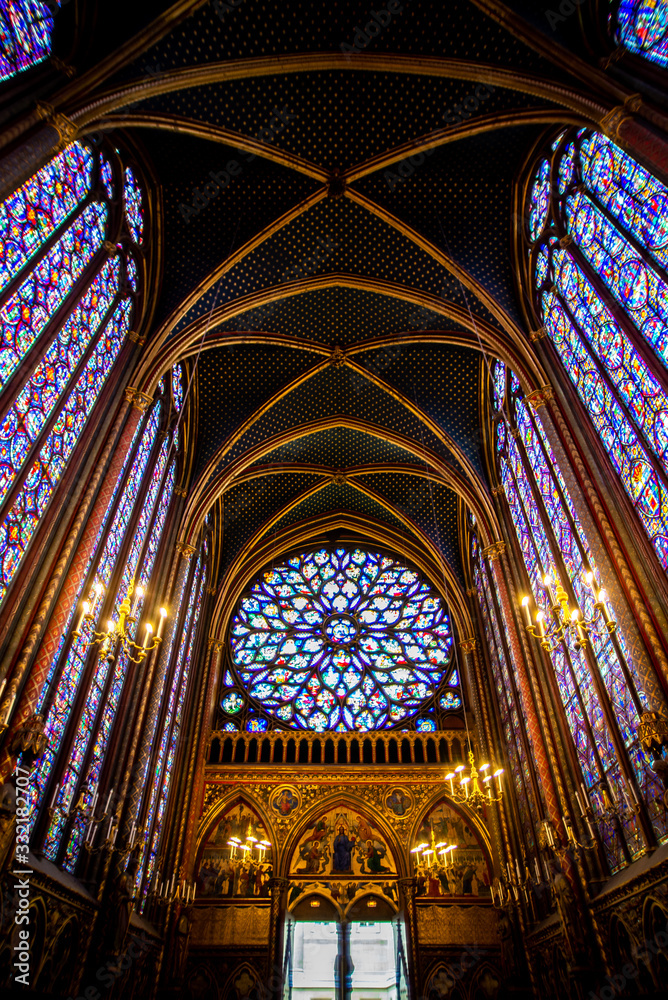 Interior, windows of Sainte-Chapelle, Paris, France  
