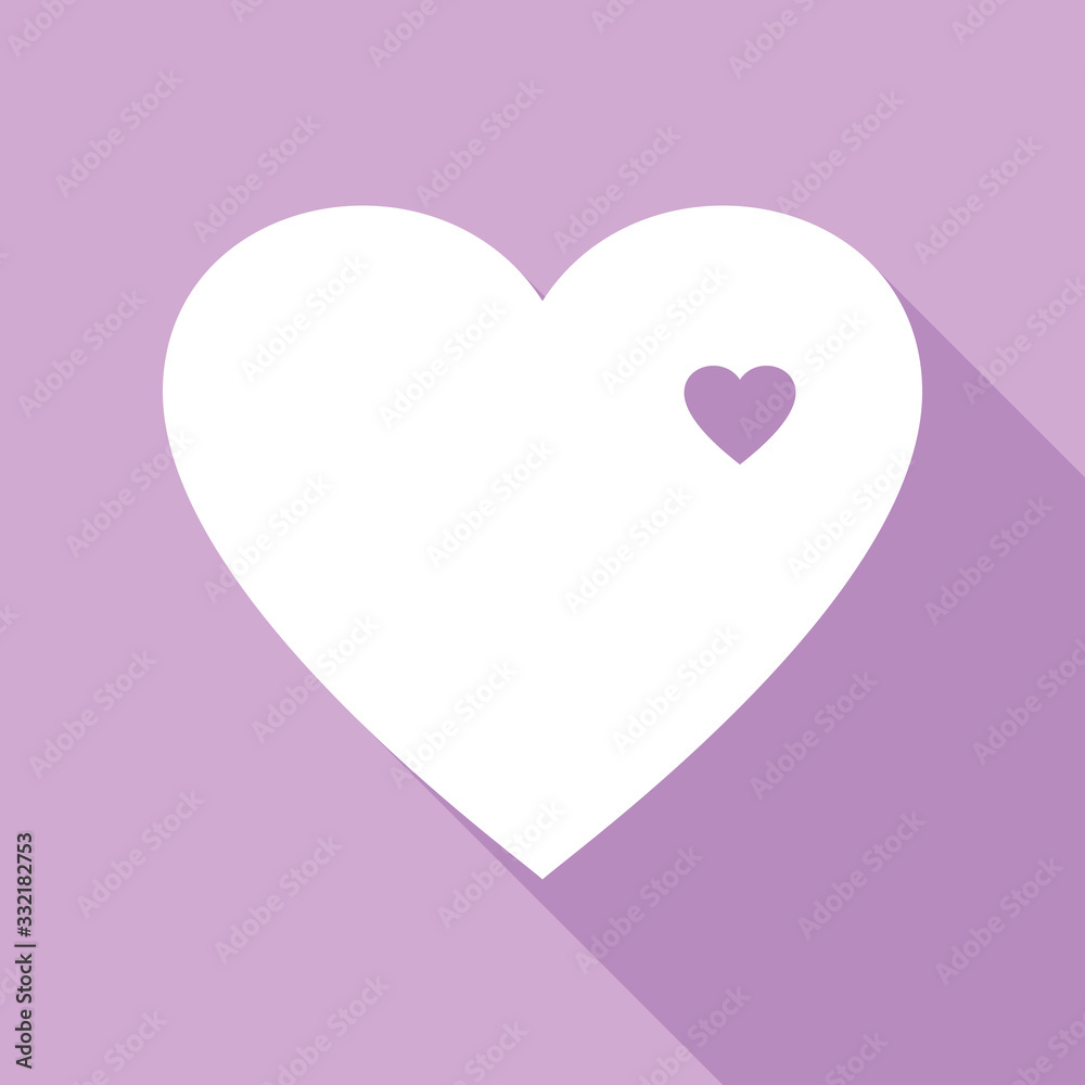 Heart sign. White Icon with long shadow at purple background. Illustration.