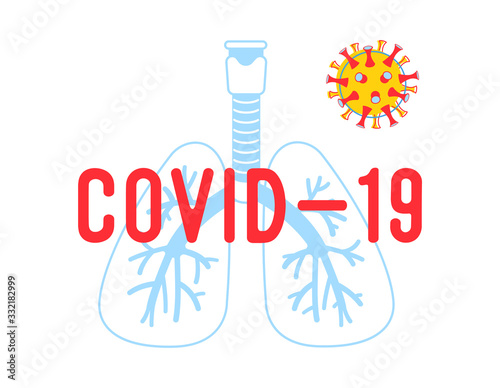 Covid-19 Poster, Medical Banner with Human Lungs, Coronavirus Cell and Typography. Mers-cov2019 Ncov Contagion Pandemic Infection Flyer, Infographics, Dangerous Biohazard. Linear Vector Illustration