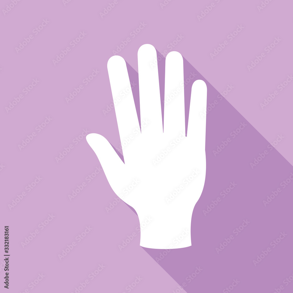 Hand sign. White Icon with long shadow at purple background. Illustration. Hand sign. White Icon with long shadow at purple background. Illustration.