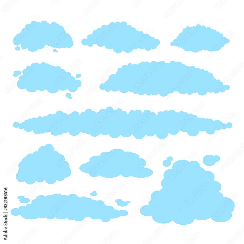 Blue clouds isolated set collection. Vector flat graphic design isolated illustration