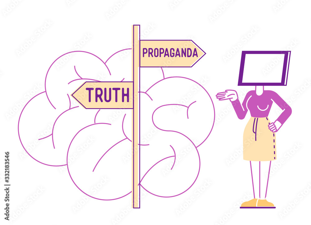 Brainwasher Brainwashing Mass Media Manipulation Concept. Female Character with Tv ...