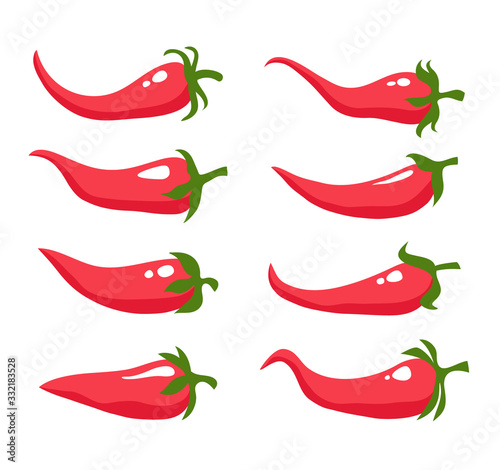 Red chilly pepper isolated set collection. Vector flat graphic design isolated illustration