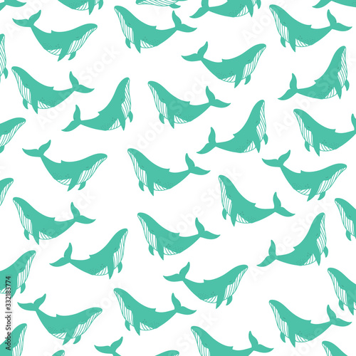 Vector pattern of whales. Whales. Ideal for fabric, wrapping paper, cards, posters, wallpapers, textiles and prints.