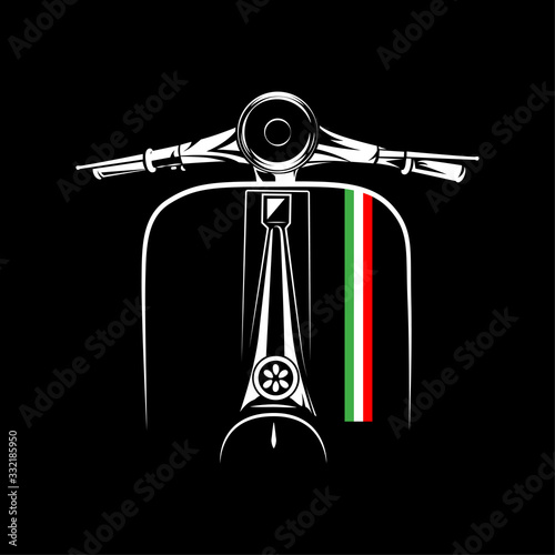 Vintage Scooter motorcycle silhouette on Black background. Can be used for printed on motorcycle club t-shirt, background, banner, posters, icon, web, etc.