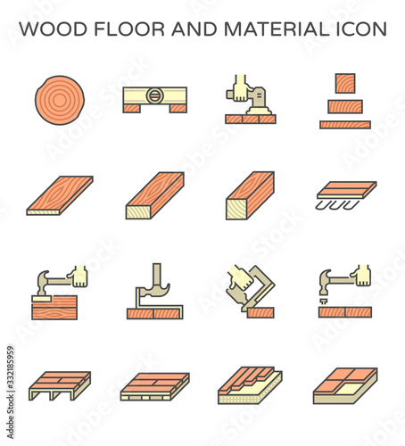Wood floor material and construction tool vector icon set design.