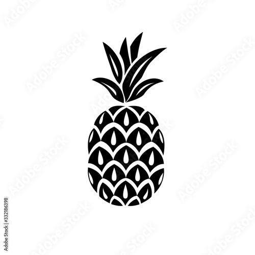 Pineapple with Leaf Icon. Tropical Fruit Isolated on White Background. Symbol of food, Sweet, Exotic and Summer, Vitamin, Healthy. Nature Logo and Flat Concept. Design Element on White Background