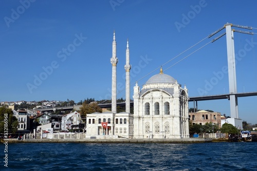 View of the Ortakoy mosque and the Bosphorus bridge in Istanbul