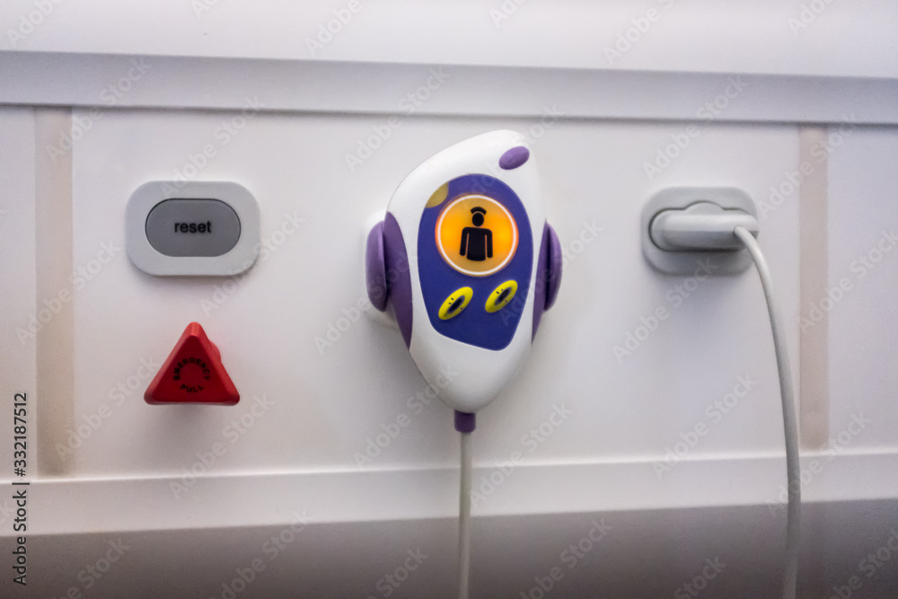 Hospital Nurse Call Button. Emergency Call Button on the Bed in