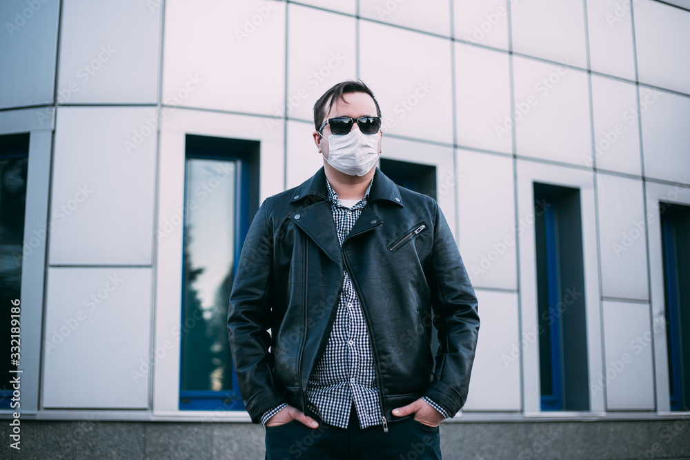 stylish man with medical face mask on street stylish man with medical face mask on street