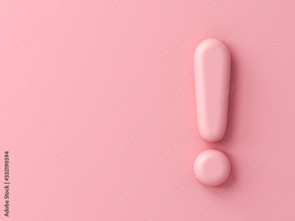 3d pink exclamation mark icon isolated on pink pastel color wall background with shadow 3D rendering 3d pink exclamation mark icon isolated on pink pastel color wall background with shadow 3D rendering