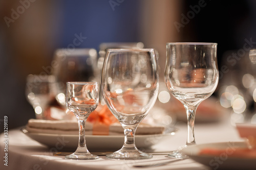 group of empty wine glasses on the table