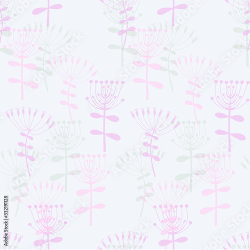Seamless floral doodle seamless pattern pink on light grey. Art design elements stock vector illustration for web for print, for fabric print, for wallpaper