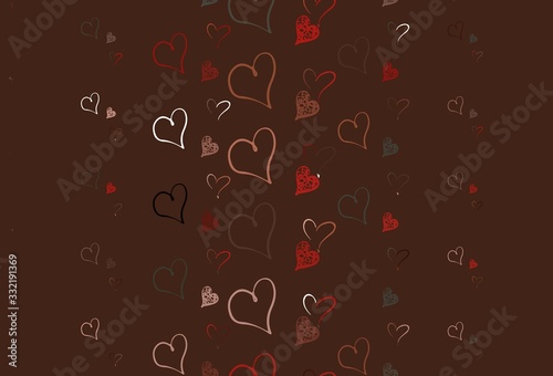 Light Green, Red vector pattern with colorful hearts.