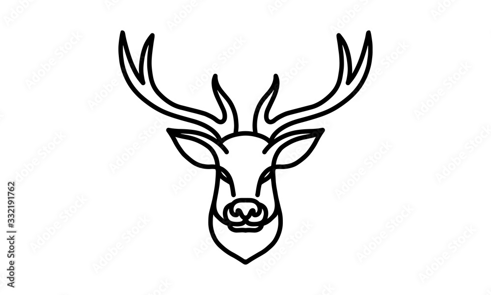 Deer vector line icon, animal head vector line art, isolated animal illustration for logo desain