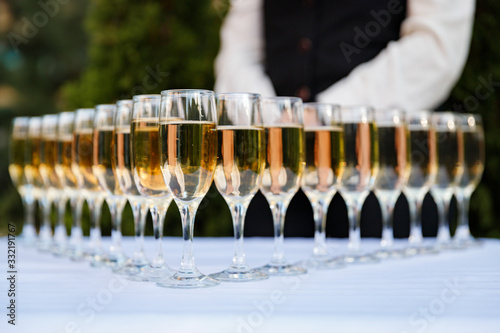фотографія Glasses for wine and champagne on a served table at a banquet