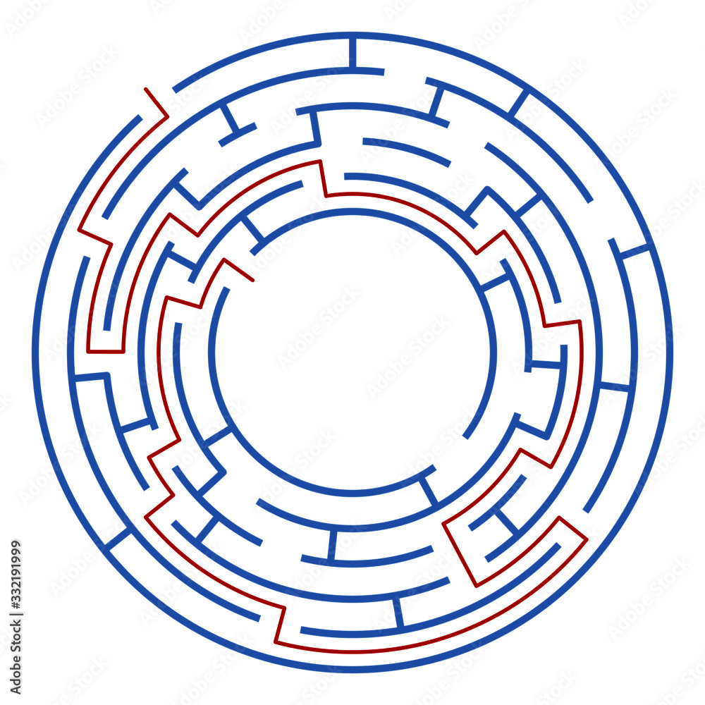 Labyrinth game for kids. Isolated round maze with solution. Education for preschool or school children. Labyrinth game for kids. Isolated round maze with solution. Education for preschool or school children.