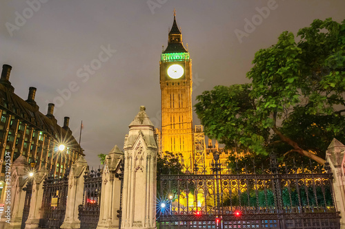 The Big Ben clock tower at night, London, UK. photo