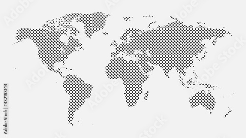 Black map of the earth in points on a white background. 