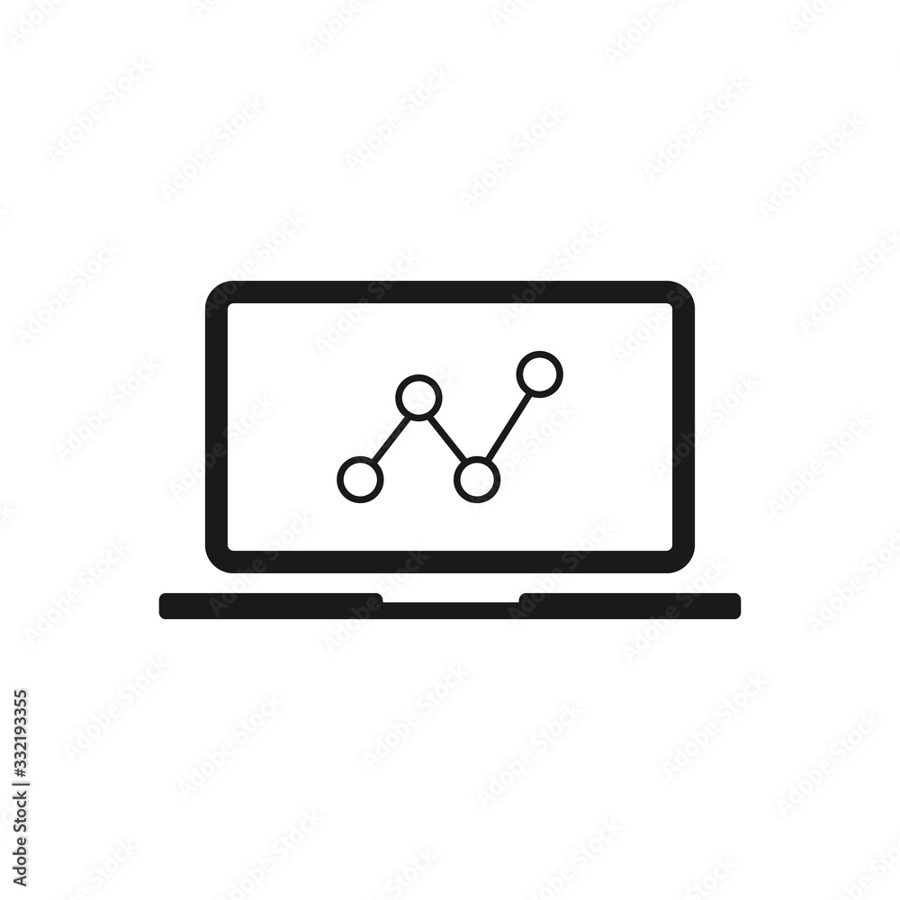 Line Chart Sign and Computer Laptop Symbol. Flat Isolated Graphic Vector Icon Line Chart Sign and Computer Laptop Symbol. Flat Isolated Graphic Vector Icon
