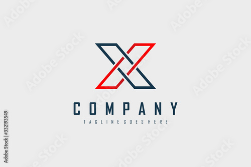 Red Blue Geometric Line Letter X Logo. Flat Vector Logo Design Template Element.